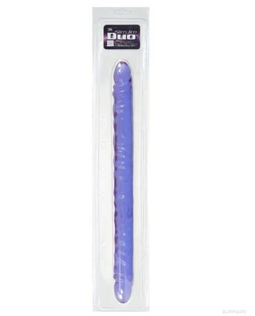 17″ Slim Jim Duo Veined Super Slim Dong – Reflective Gel Purple