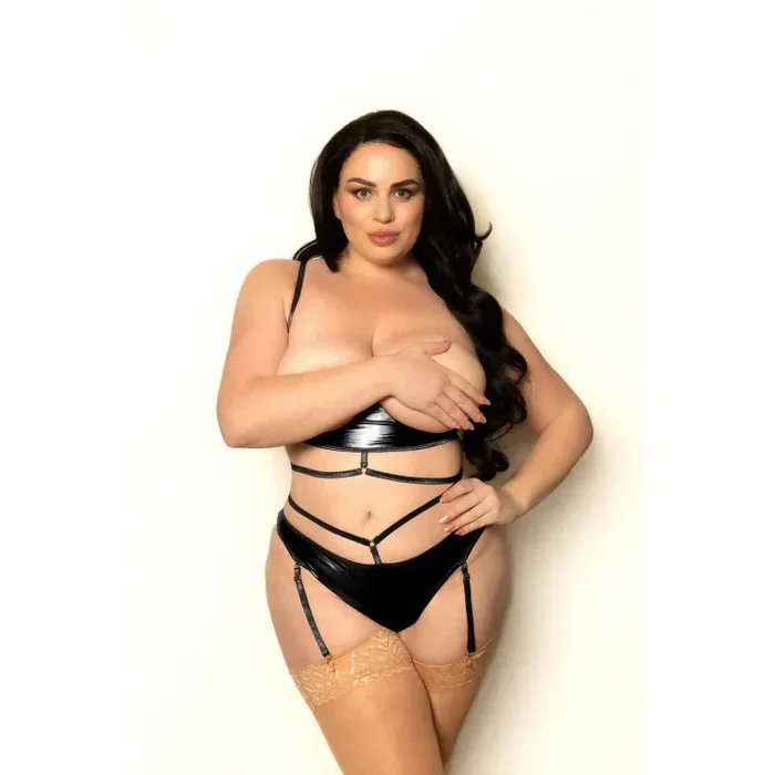 2 Pc Lame Bra and Panty – Queen Size – Black