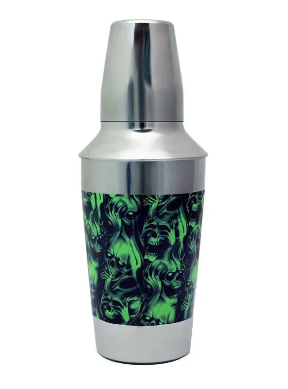 3 Piece Designer 16oz. Cocktail Shaker – Green Evil Skulls