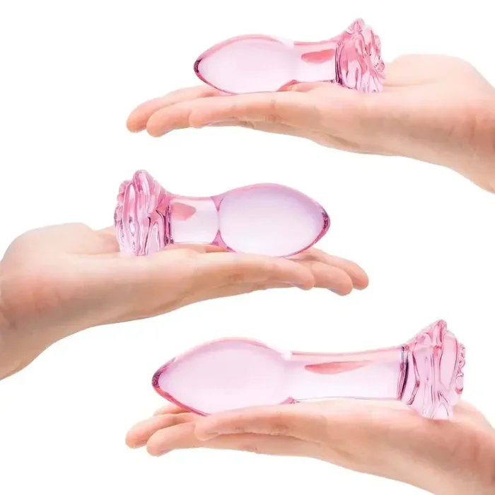 3-Piece Rosebud Glass Butt Plug Set