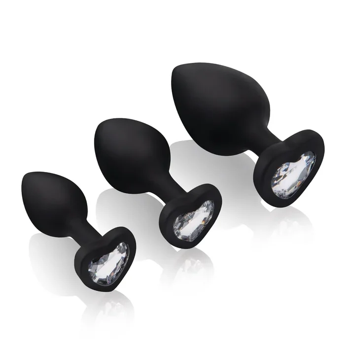 3pc 2.75″, 3.15″, 3.7″ Silicone Bling Bling Heart Anal Training Kit