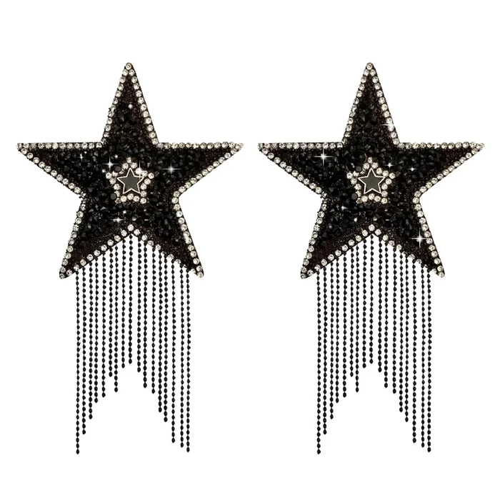 A Star Is Born Black Jewel Crysal Tassel Star Reusable Silicone Nipple Cover Pasties