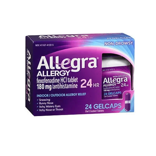 Allegra, Allergy 24 Hr Fexofenadine Hcl Antihistamine Gelcaps, 180 Mg, 24 Caps