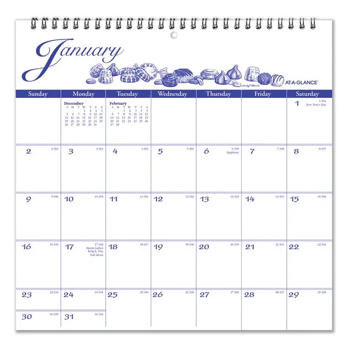 AT-A-GLANCE® Illustrator’s Edition Wall Calendar, Victorian Illustrations Artwork, 12 x 12, White/Blue Sheets, 12-Month (Jan to Dec): 2026 (AAGG100017) Each