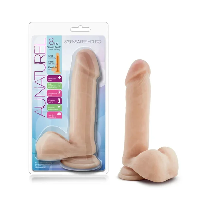 Au Naturel 8 inches Posable Dual Density Dildo with Balls Beige