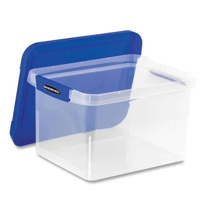 Bankers Box® Heavy Duty Plastic File Storage, Letter/Legal Files, 14″ x 17.38″ x 10.5″, Clear/Blue, 2/Pack (FEL0086202) Pack of 2