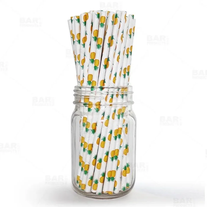 BarConic® Biodegradable Pineapple Pattern Paper Straws – 7 3/4″ – 100 Pack
