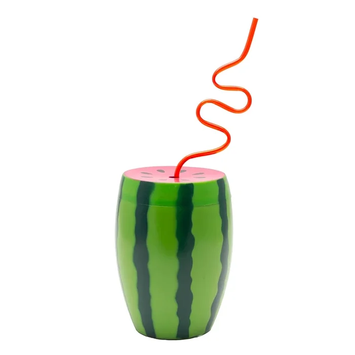 BarConic® Plastic Watermelon Drinking Cup w/ Twisty Straw and Lid – 28oz