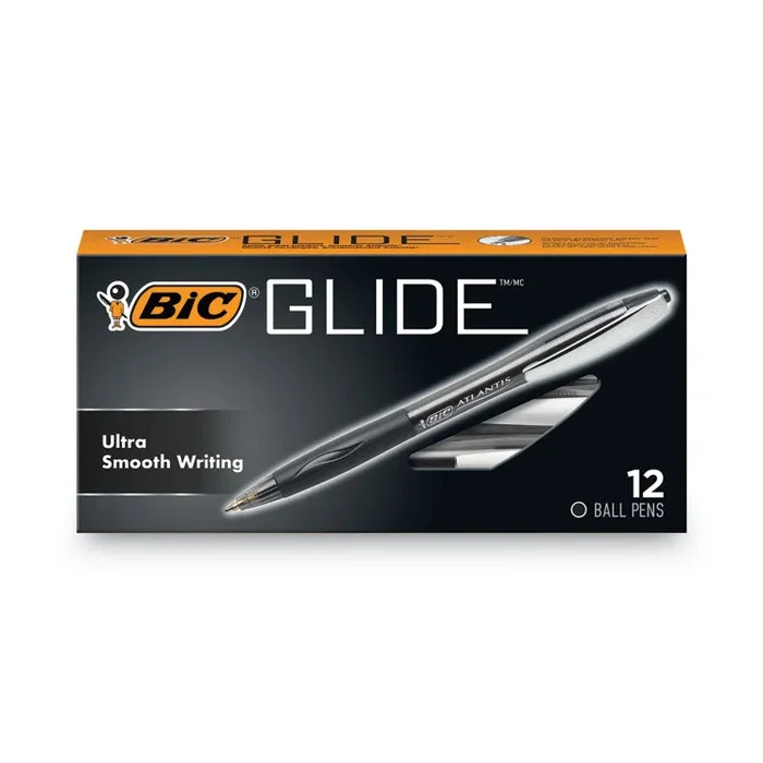 BIC® GLIDE Ballpoint Pen, Retractable, Medium 1 mm, Black Ink, Smoke/Black Barrel, Dozen (BICVCG11BK) 1 Dozen