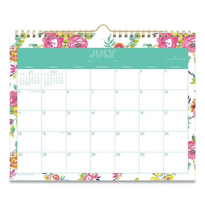 Blue Sky® Day Designer Peyton Academic Wall Calendar, Floral Artwork, 11 x 8.75, White Sheets, 12-Month (July to June): 2025 to 2026 (BLS107936) Each