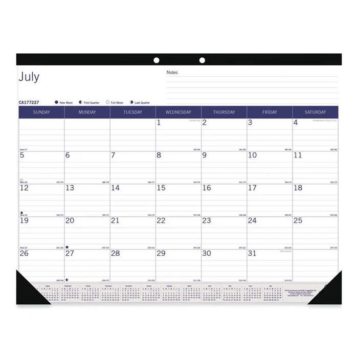 Blueline® DuraGlobe Academic Desk Pad Calendar, 22 x 17, White/Blue/Gray Sheets, Black Headband, 13-Month: July 2025 to July 2026 (REDCA177227) Each