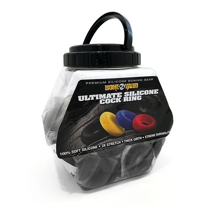 Boneyard Ultimate Silicone Cock Ring Black 50-Piece Fishbowl Display