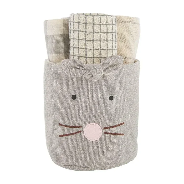 Bunny Towel Bucket Set-Gray