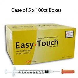 Case of 5 EasyTouch Insulin Syringe – 31G 1CC 5/16″ – BX 100