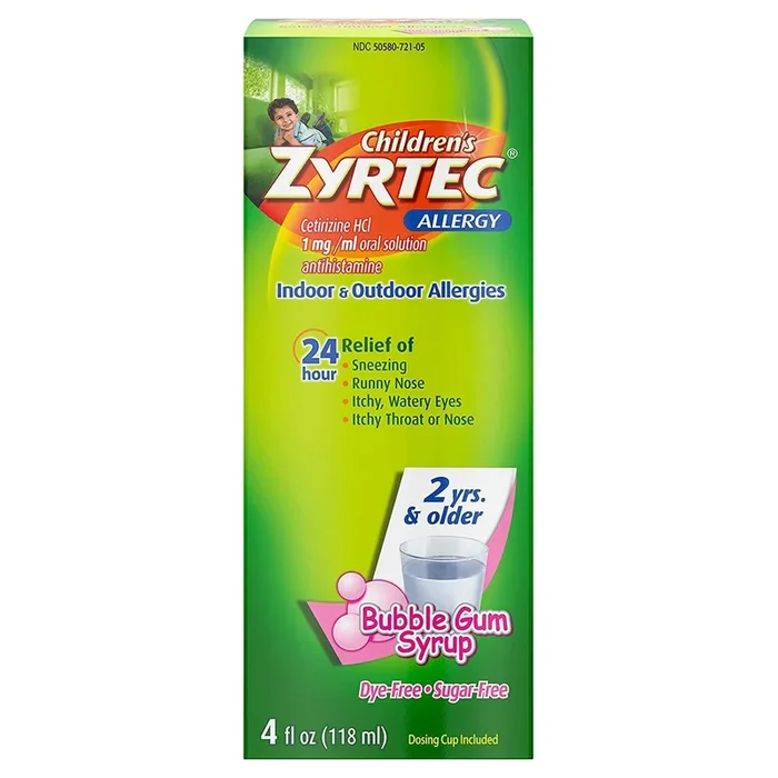Children’s Zyrtec Cetirizine Allergy Relief, Bubble Gum, 4 oz.