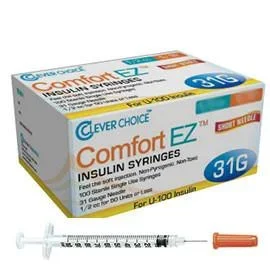 Clever Choice Comfort EZ Insulin Syringes – 31G U-100 3/10 cc 5/16″ – BX 100