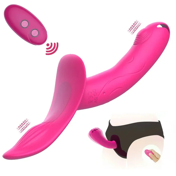 Clit Vibrating Strap On Pink Remote Control