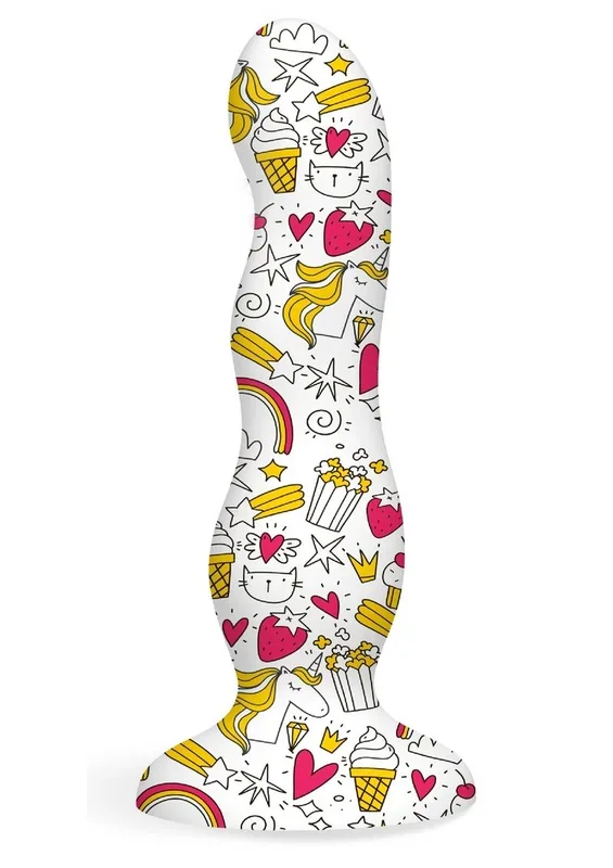 Collage Cupcakes and Unicorns Curvy Silicone Dildo