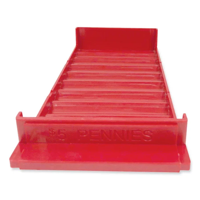 CONTROLTEK® Stackable Plastic Coin Tray, Pennies, 10 Compartments, Stackable, 3.75 x 11.5 x 1.5, Red, 2/Pack (CNK560560) Pack of 2