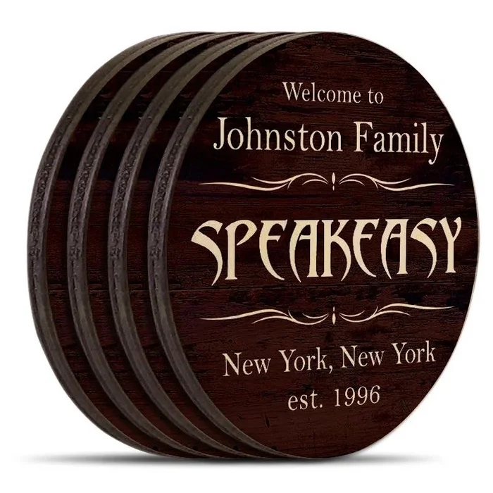 Customizable Wooden Coasters – Speakeasy Theme – Round – Set of 4