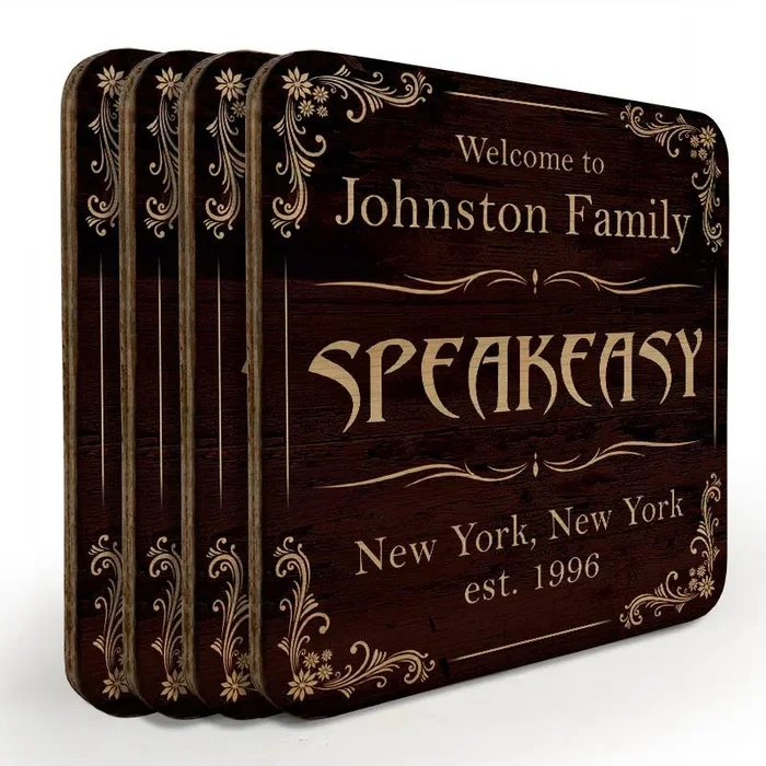 Customizable Wooden Square Coasters – Speakeasy – Set of 4