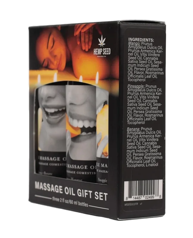 Earthly Body Edible Massage Oil Gift Set – 2 oz Banana, Mango & Pineapple