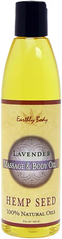 Earthly Body Hemp Seed Massage Oil – Lavender 8 oz | Natural Moisturizing Body Oil