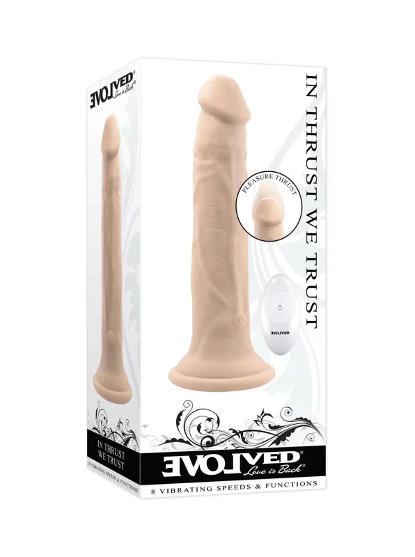 Evolved In Thrust We Trust Light Vibrating Dildo – Remote-Controlled, Thrusting Silicone Dildo