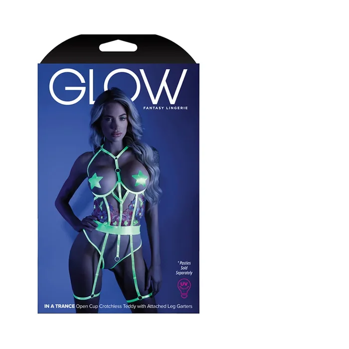 Fantasy Lingerie Glow In A Trance Open-Cup Crotchless Teddy Neon Chartreuse M/L