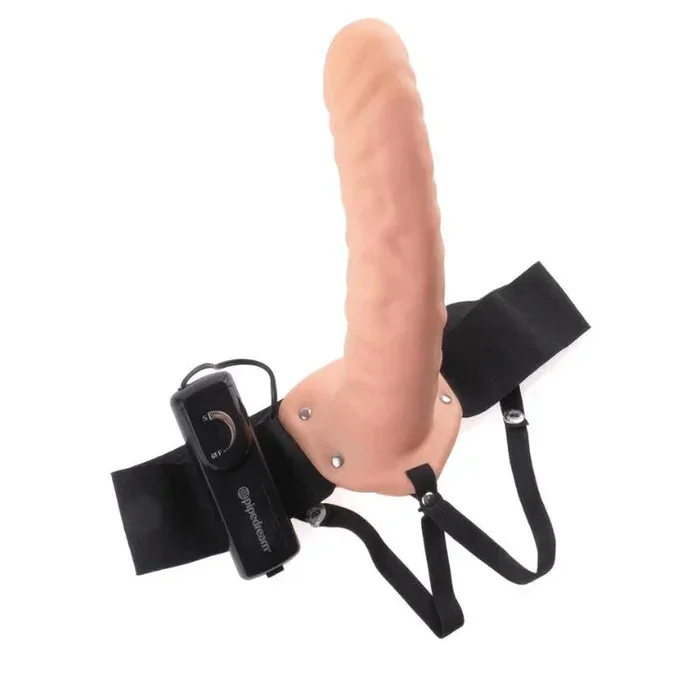 Fetish Fantasy Series Vibrating Hollow Strap-On Dildo with Adjustable Harness & Wired Remote 8in