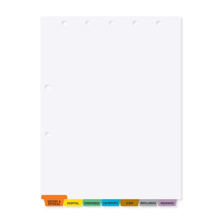 Filepro Chart Divider Bottom Tab Position #1-7 1/7 Cut 7 Titles|Mylar Reinforced Tab Assorted Colors 32# White Ledger 8-1/2″X11″ – 50 Per Box