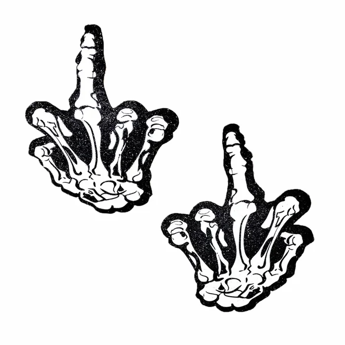 Fuck You Hand Black Glitter Blacklight Nipple Cover Pasties