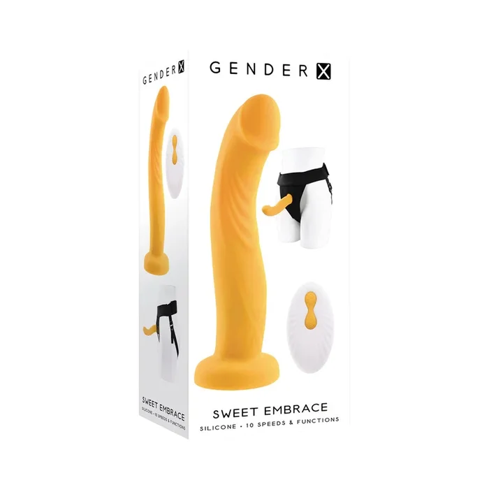 Gender X Sweet Embrace Vibrating 7 inches Dildo and Jock-Style Strap-On Harness Set Yellow/Black