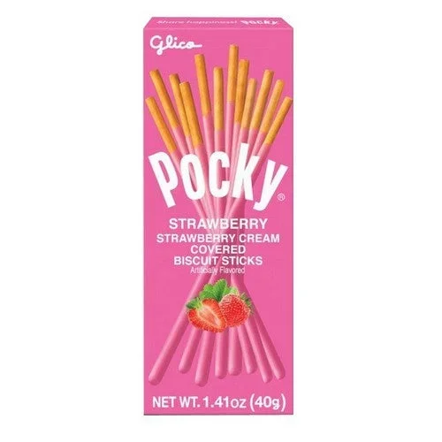 Glico, Pocky Strawberry Cookie Sticks, 1.41 Oz(Case Of 20)