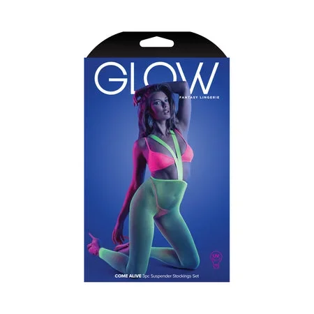 Glow Come Alive Bralette, G-String & Suspender Stockings
