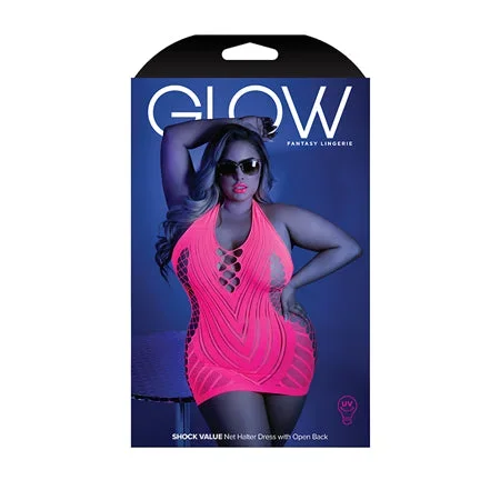 Glow Shock Value Neon Net Halter Dress Neon Pink – Queen Size