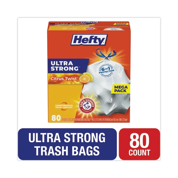 Hefty® Ultra Strong Scented Tall White Kitchen Bags, 13 gal, 0.9 mil, 23.75″ x 24.88″, White, 80/Box (PCTE88354) Box of 80