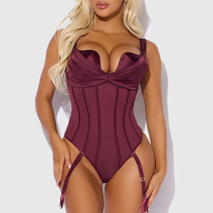 House of Desire Brigeta Satin Push-Up Gartered Corset Teddy