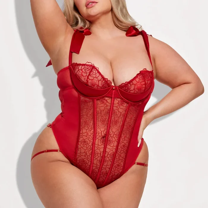 House of Desire Melrose Tie-Shoulder Strappy Rear Teddy – Curvy