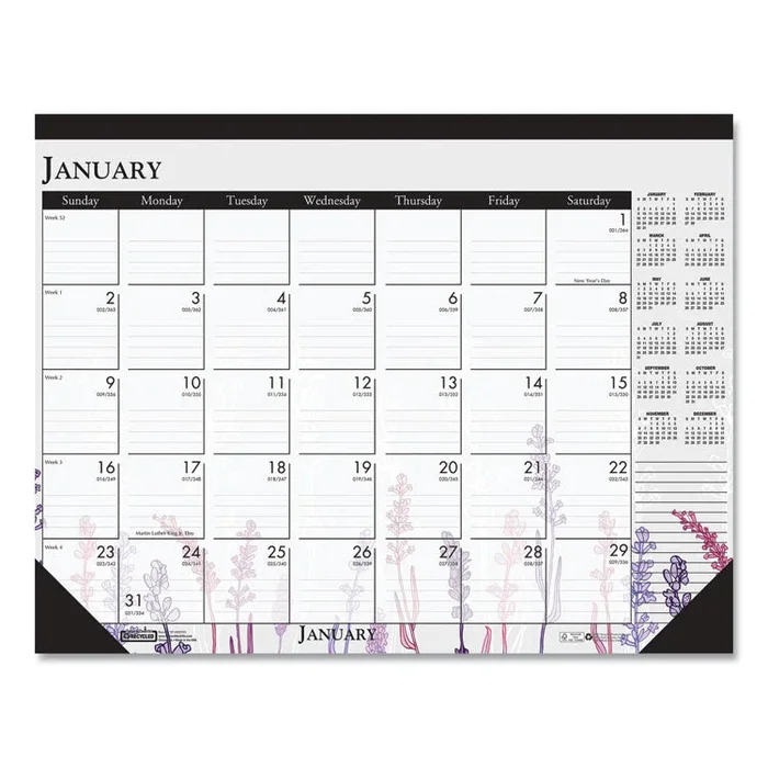 House of Doolittle™ Recycled Desk Pad Calendar, Wild Flowers Artwork, 18.5 x 13, White Sheets, Black Binding/Corners,12-Month (Jan-Dec): 2026 (HOD1976) Each