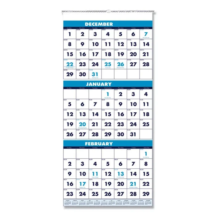House of Doolittle™ Recycled Three-Month Format Wall Calendar, Vertical Orientation, 12.25 x 26, White Sheets, 14-Month: Dec 2025 to Jan 2027 (HOD3640) Each