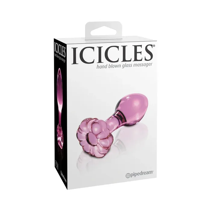 Icicles No. 48 Glass 3.5 inches Anal Plug With Flower Base Pink