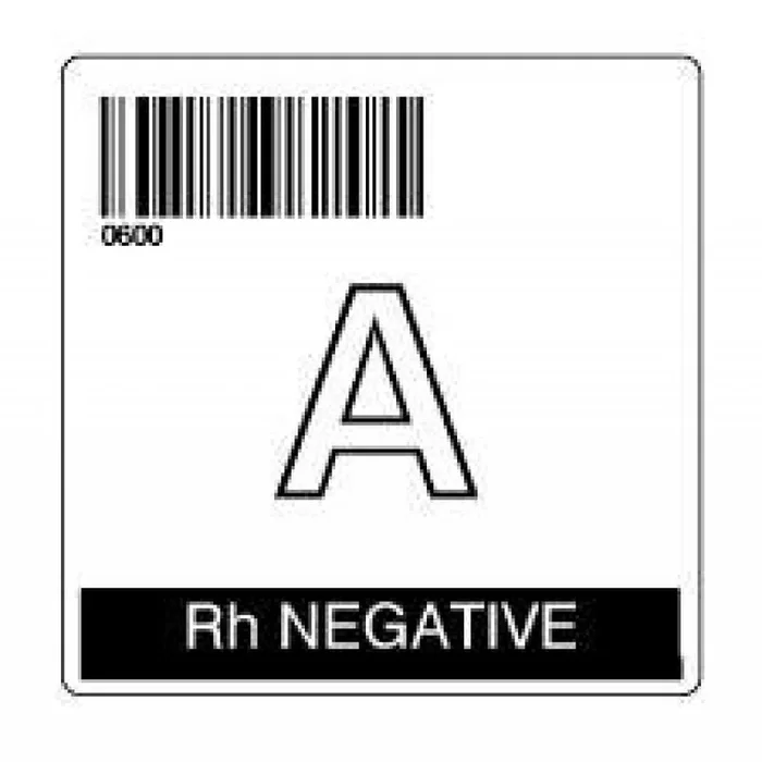 Isbt 128 Label (Synthetic, Permanent) “A Rh Negative” 2″ X 2″ White – 500 Per Roll