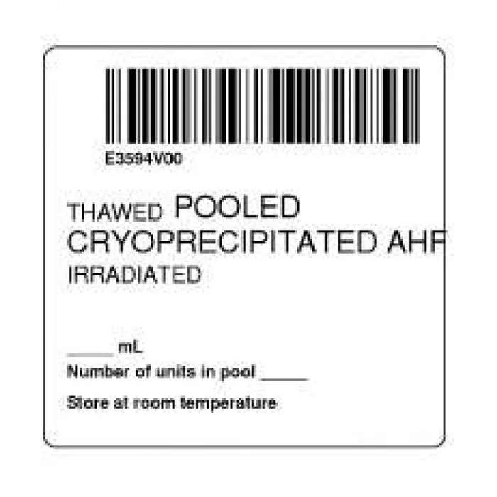 Isbt 128 Label (Synthetic, Permanent) “Thawed Pooled” 2″ X 2″ White – 500 Per Roll
