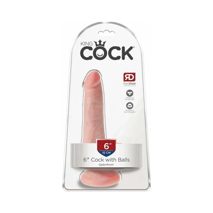 King Cock 6 in. Cock With Balls Realistic Suction Cup Dildo Beige