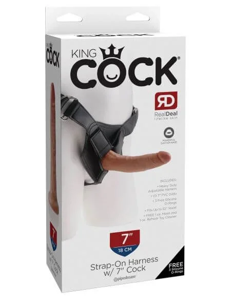 King Cock Strap on Harness with Dildo 7 inches – Caramel