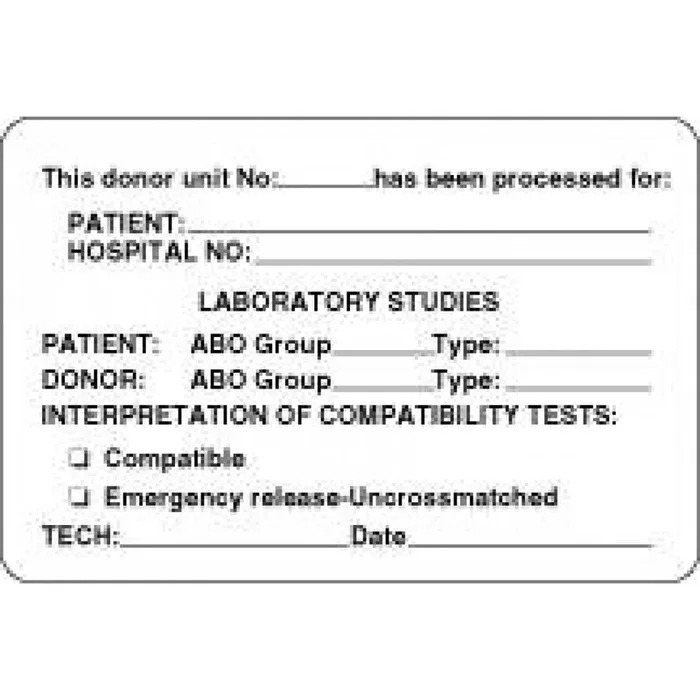 Lab Communication Label (Paper, Permanent) This Donor Unit 3″ X 2″ White – 500 Per Roll