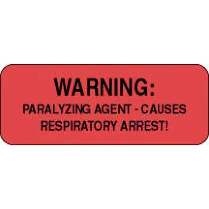 Label Paper Permanent Warning: Paralyzing 2 1/4″ X 7/8″ Fl. Red 1000 Per Roll