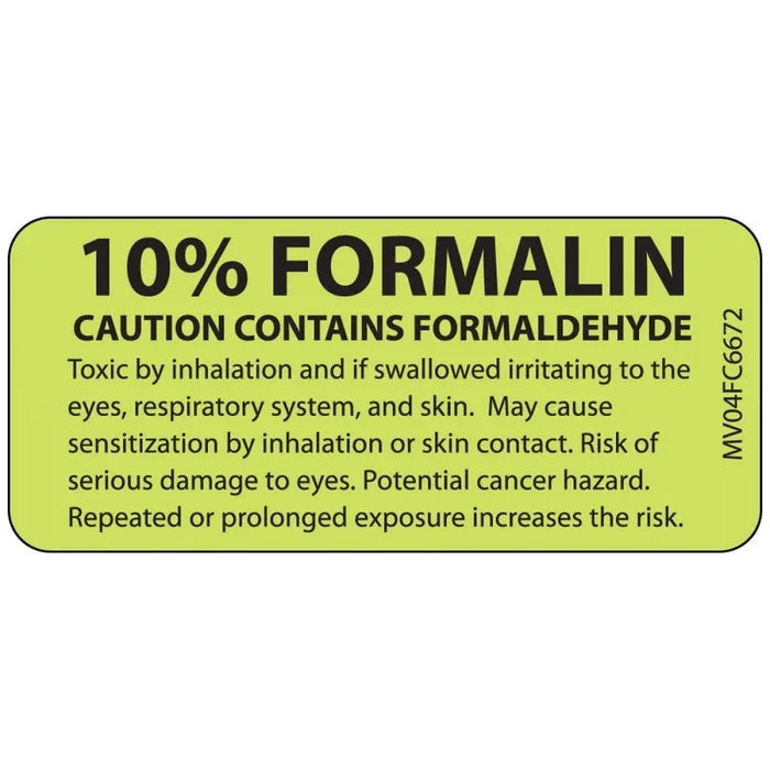 Label Paper Removable 0.1″ Formalin Caution 1 Core 2 1/4″ X 1 Fl. Chartreuse 420 Per Roll
