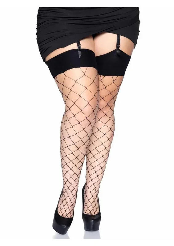 Leg Avenue Spandex Fence Net Stockings with Reinforced Toe and Comfort Wide Band Top